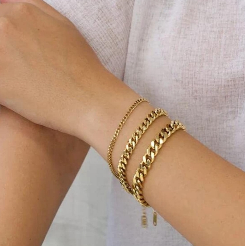 Cuban Chain Bracelets for Men Women Stainless gold plated 3.5, 6, 8mm multi size